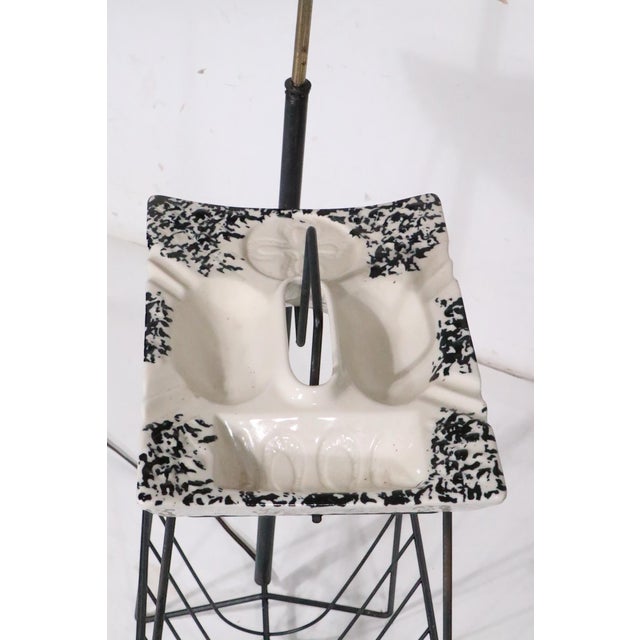 Mid Century Wrought Iron and Ceramic Floor Lamp Ashtray C. 1950's For Sale - Image 11 of 11