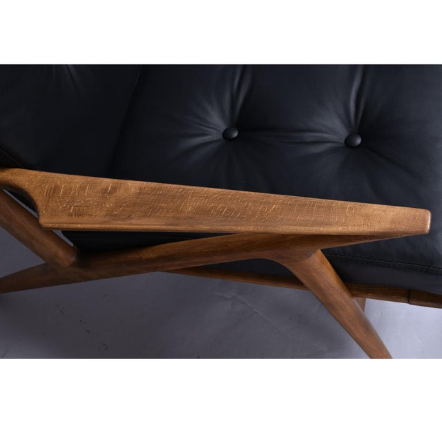 Restored Poul Jensen for Selig Danish Z Chair Black Leather 1950s For Sale - Image 13 of 16