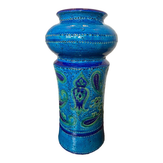 Midcentury Blue Bitossi Ceramic Vase For Sale
