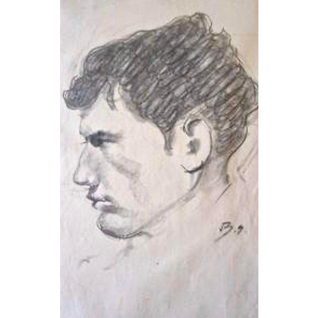 Original pencil drawing a portrait of a man by Balthasar Klossowski de Rola, possibly a self portrait signed monogram...