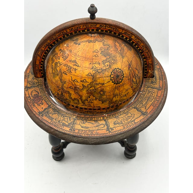 Vintage Italian Zodiac Desk Globe on Dark Wood Stand For Sale In Los Angeles - Image 6 of 15