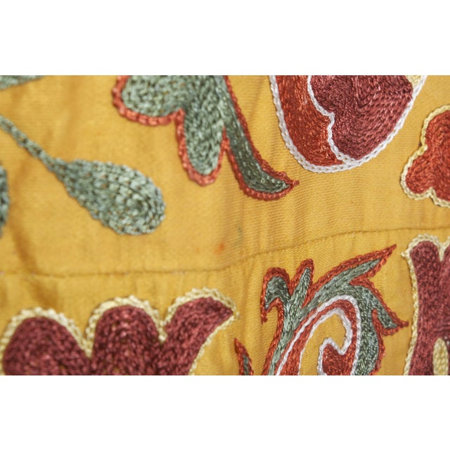 Goldenrod Silk Suzani From Samarkand, Uzbekistan, Early 20th Century For Sale - Image 8 of 12