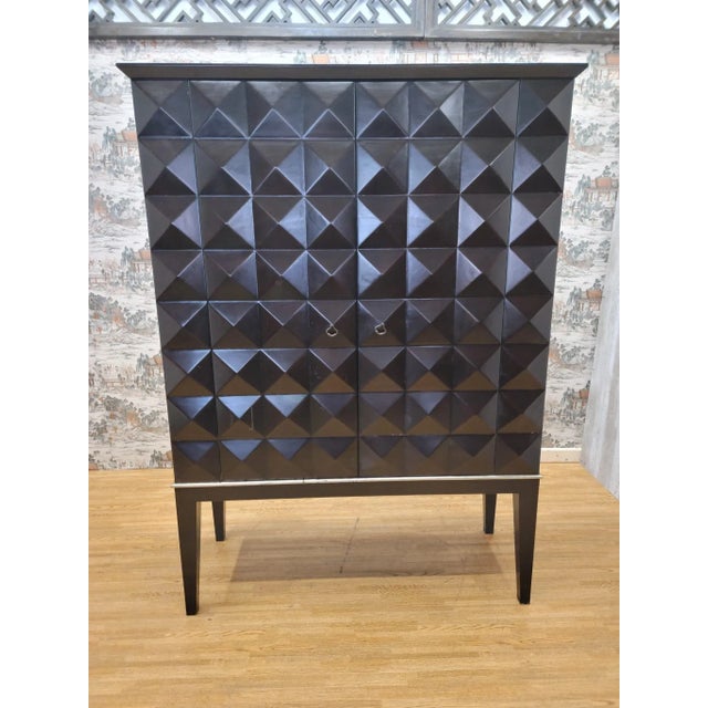 Mid Century Modern Handmade Walnut Cabinet With Geo Diamond Texture For Sale - Image 13 of 13