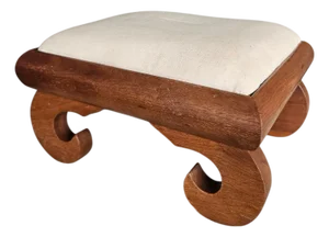 Antique 19th Century Mahogany Empire Footstool With Scroll Feet