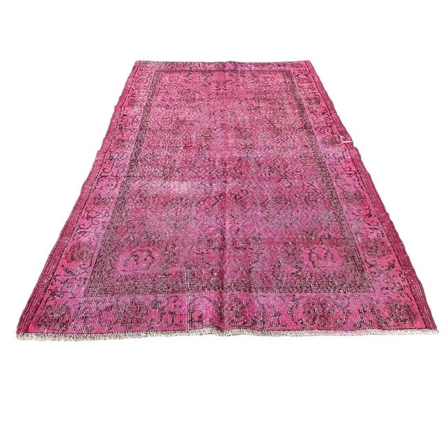1970s Distressed Turkish Over-Dyed Pink Rug in Wool, 1970s For Sale - Image 5 of 11