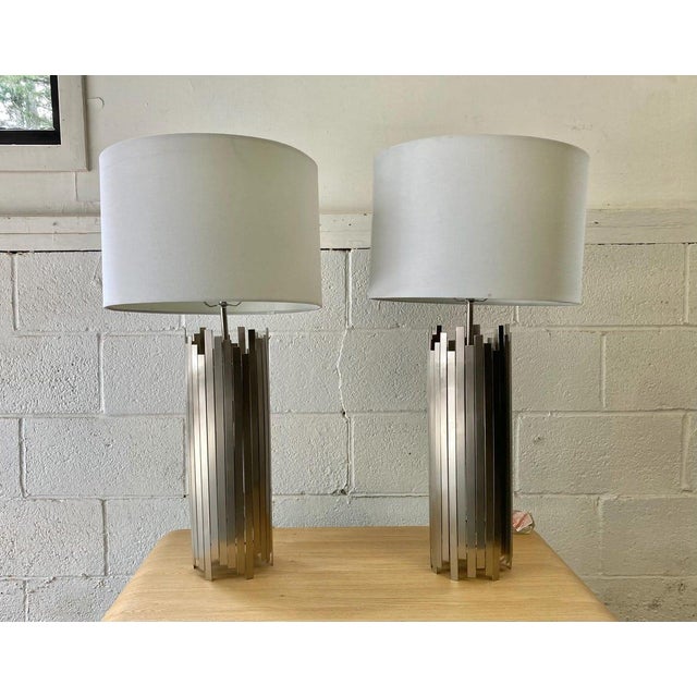 Pair of Vintage Modern Metal Brutalist Table Lamps in the Style of Paul Mayen Set of 2 modern metal lamps complete with...