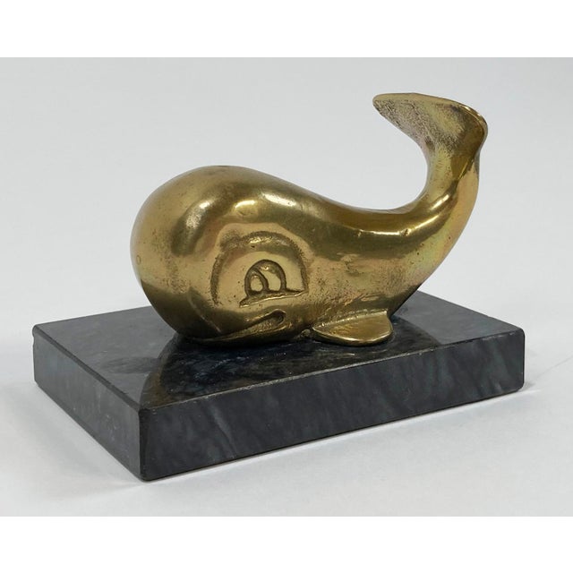 Brass Whale Marble Base Paper Weight For Sale - Image 4 of 6