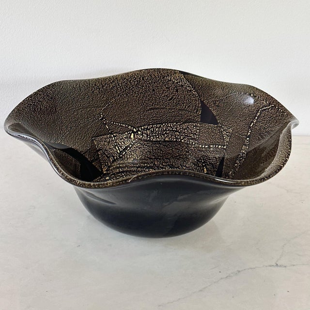 Vintage Hand Blown Glass Sink Basins in Black Glass With Infused Gold