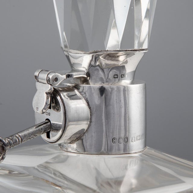 20th Century English Solid Silver & Glass Spirit Decanter with Lock & Key, 1920s For Sale - Image 12 of 14