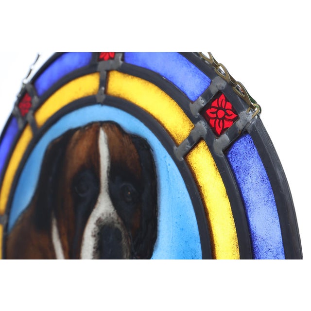 Art Deco Stained Glass Roundel with Boxer Dog, Belgium, 1890s For Sale - Image 5 of 9