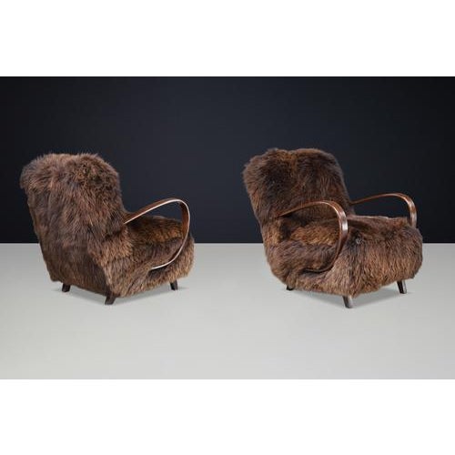 Dutch Lounge Chairs in Dark Sheepskin from Jindřich Halabala, 1940s, Set of 2 For Sale - Image 4 of 18