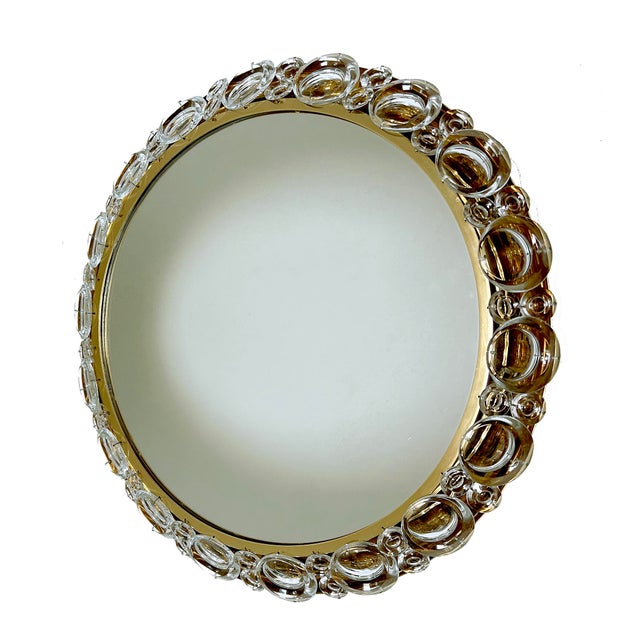 Vintage Illuminated Crystal Brass Mirror from Palwa, 1960s For Sale - Image 10 of 17