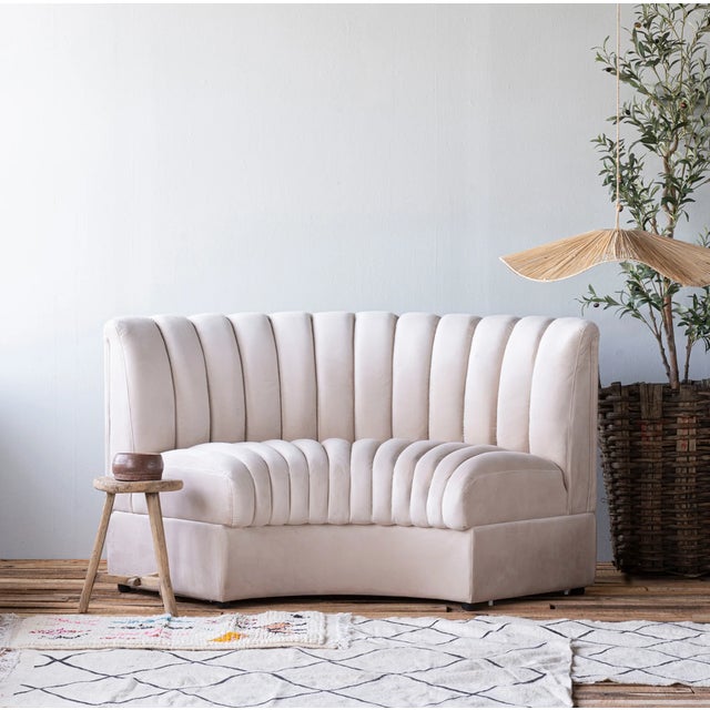 Matthew Izzo Home Estelle Oatmeal Velvet Curved Banquette Sofa For Sale - Image 4 of 7