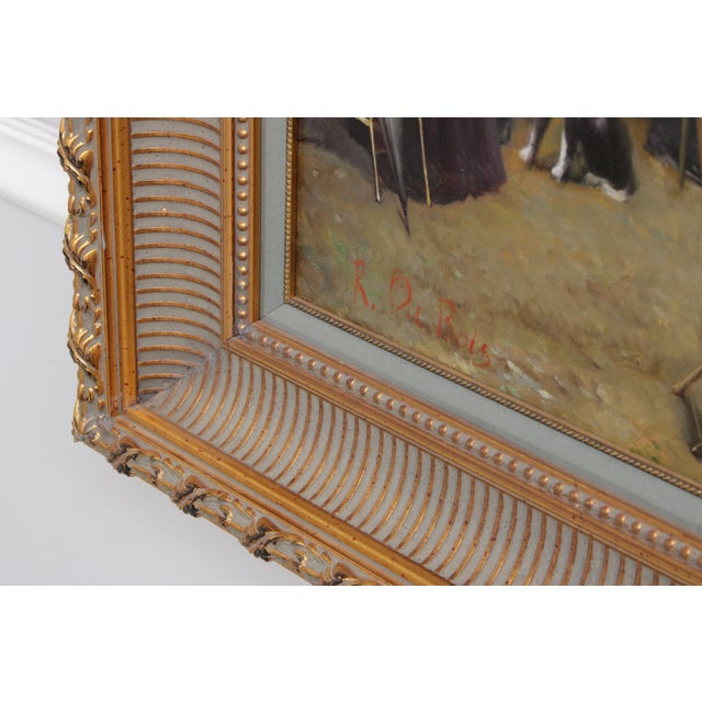 Large French Artist Signed Oil Painting on Canvas of Courtyard For Sale - Image 10 of 18
