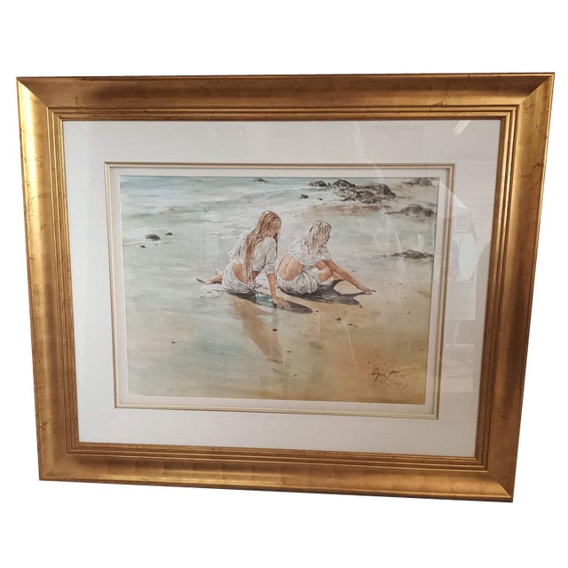 Gordon King, Beach, Large Watercolor, Framed For Sale