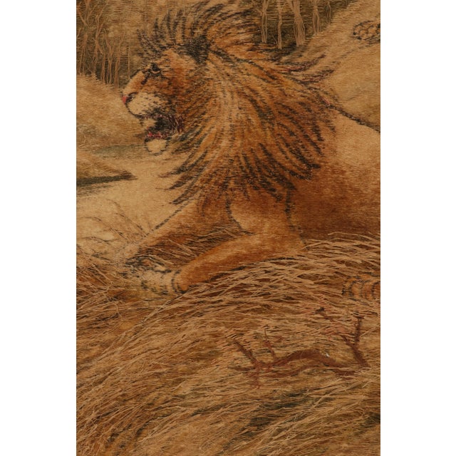 Handwoven Antique Japanese Tapestry in Beige-Brown Lion Pictorials For Sale In New York - Image 6 of 7