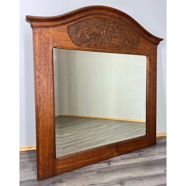 Antique French Mirror with Oak Carved Frame For Sale - Image 9 of 10