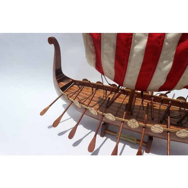 Hand-Carved Viking Longship Model - Nautical Statement Decor for Coastal & Modern Interiors For Sale - Image 13 of 15