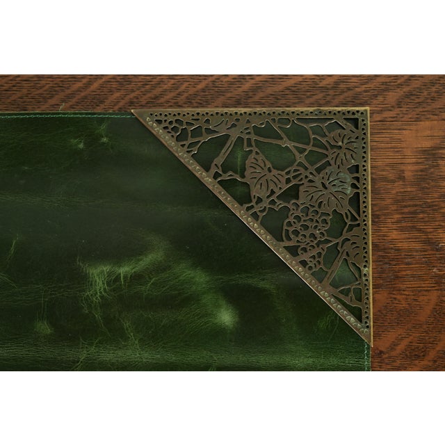 Tiffany Studios New York Grapevine Bronze Blotter Corners With Leather Desk Blotter For Sale In South Bend - Image 6 of 13