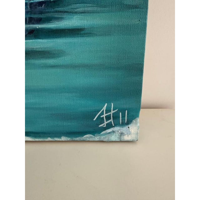 Early 21st Century Sofía Cristina Jiménez, Inflatable Emperor Penguin Chicks on a Small Iceberg Landscape, Acrylic Painting, 2023 For Sale - Image 5 of 11