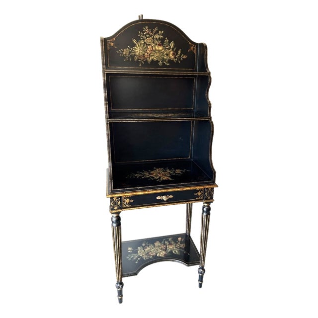 Late 20th Century Maitland-Smith Black & Gold Chinoiserie Painted Bookcase / Display Shelf For Sale