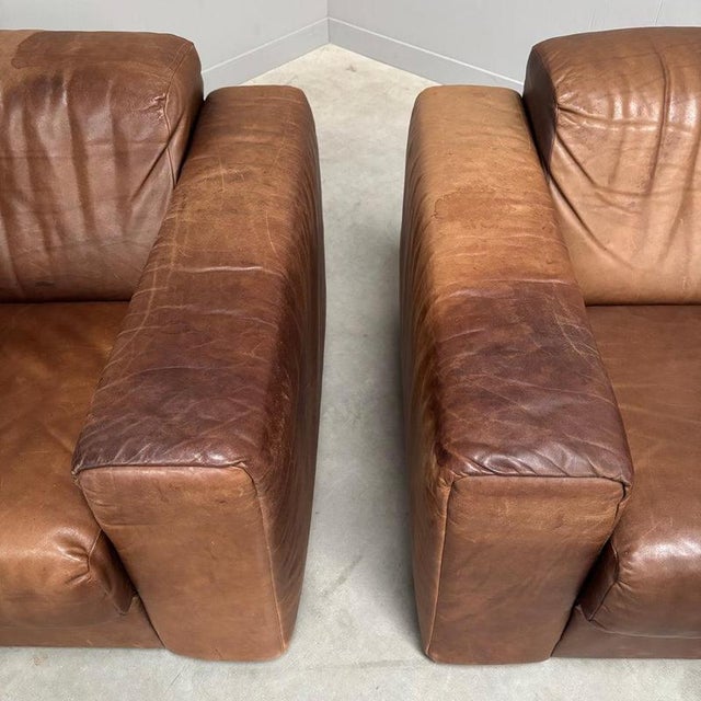Vintage Brown Leather Lounge Chairs, 1970s, Set of 2 For Sale - Image 14 of 18