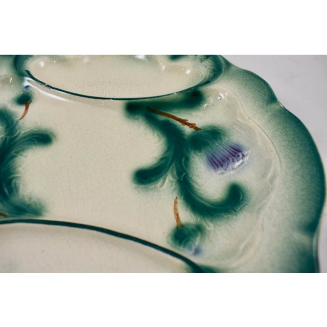 Ceramic 19th C. Digoin French Barbotine Divided Artichoke Plate For Sale - Image 7 of 12