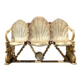 Vintage Coastal Venetian Gilt Carved Grotto and Seahorse Bench For Sale