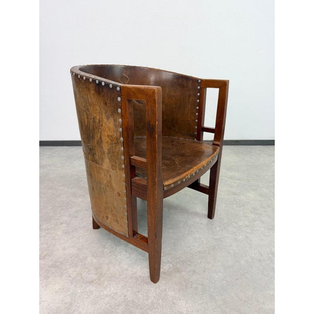 Viennese Secession Geometric Leather Tub Armchairs from Josef Hoffmann, 1905, Set of 2 For Sale - Image 6 of 15