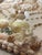 A shell wall panel piece composed of real seashells, sand dollars, coral, and luminous natural mother-of-pearl. Three sand...