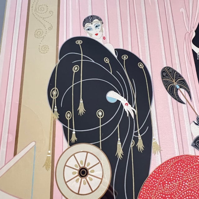 1980s Framed Art Deco Erté "Loge De Théâtre" Silk Scarf For Sale - Image 5 of 9