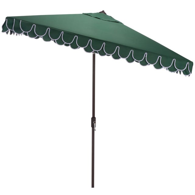 Metal Elegant Valance 7.5 Ft Square Umbrella, Hunter Green With White Trim For Sale - Image 7 of 8