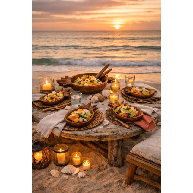 Celebrate tropical hospitality with this complete 7 pc. set of vintage pineapple-shaped serving ware, handcrafted from...