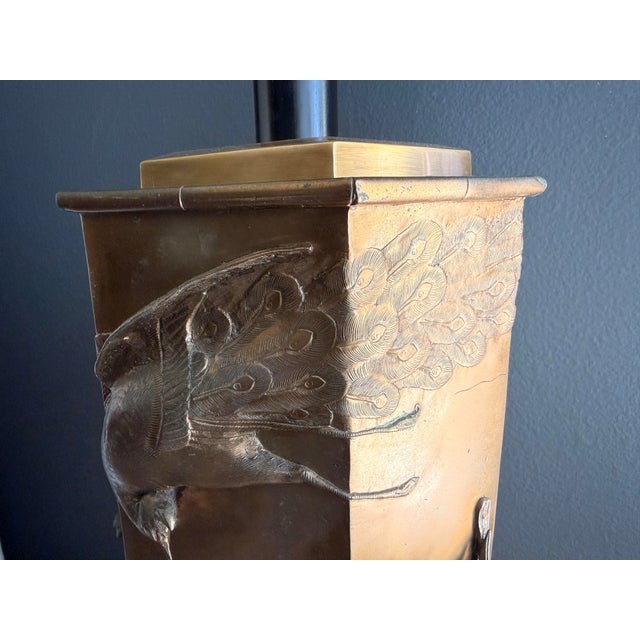 1950s Hollywood Regency Bronze Lamp With Peacocks Manner of Billy Haines For Sale - Image 10 of 12