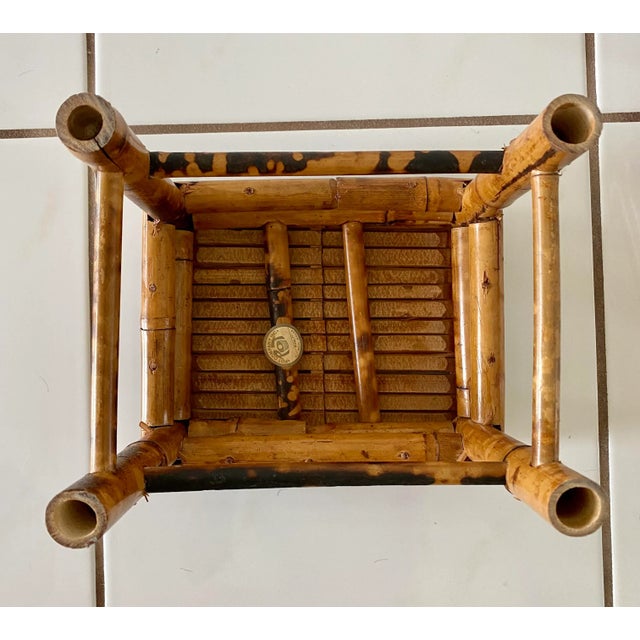 Wood Vintage Bamboo Nesting Stools Rattan Plant Risers - Set of 3 For Sale - Image 7 of 13