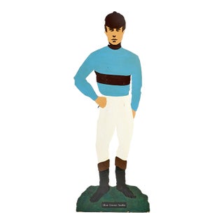 Blue Goose Stable Painted Wood Silhouette of a Jockey W/ Whitney Silks Collection of Marylou Whitney For Sale