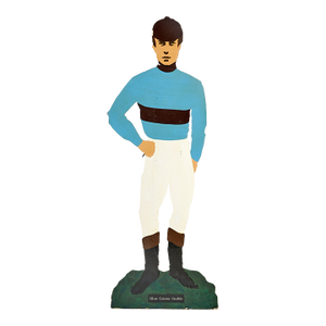 Blue Goose Stable Painted Wood Silhouette of a Jockey W/ Whitney Silks Collection of Marylou Whitney