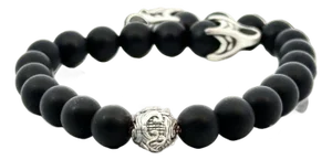 David Yurman Estate Matte Onyx Carved Prayer Beads Bracelet 8.5" Silver