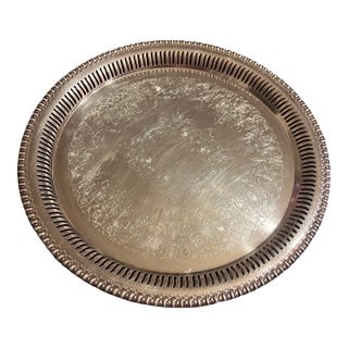 1980s Silver Plated Serving Service Tray For Sale