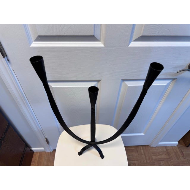 Brutalist Wrought Iron 3-Light Candelabra, Spanish Modern Style For Sale - Image 4 of 11