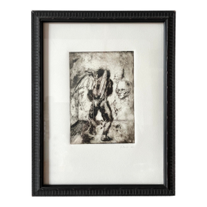 1990s Figurative Etching on Paper by Aaron Brooks, Framed Original Monoprint
