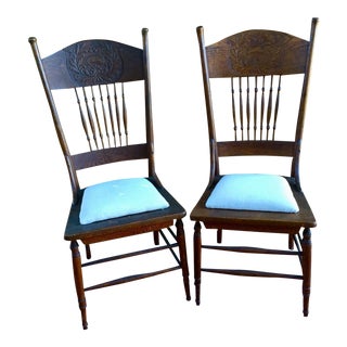 Antique Pressed Back Spindle Chairs - a Pair For Sale