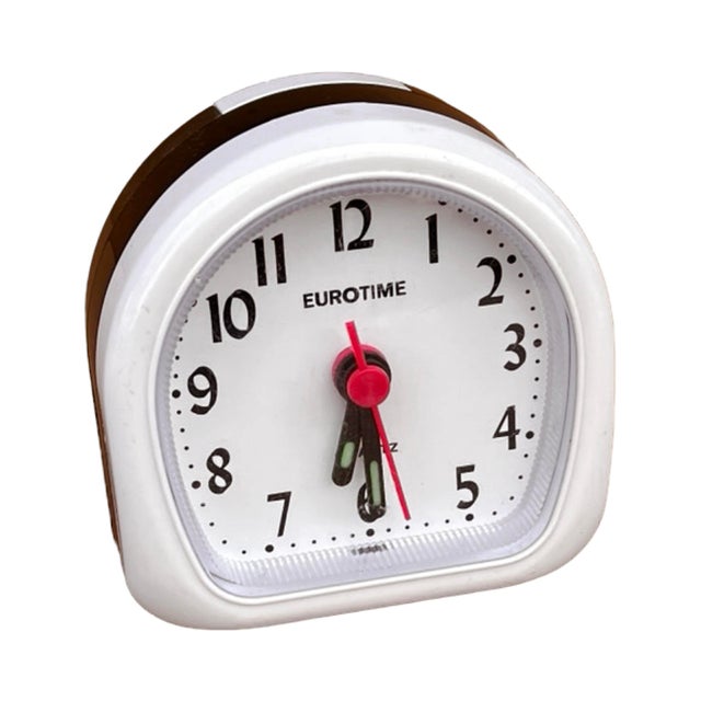 Plastic Small Black and White Electric Alarm Clock Eurotime Germany 1980s For Sale - Image 7 of 9