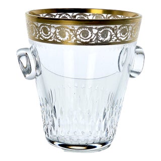 St. Louis Crystal Ice Bucket – Thistle Pattern With 24k Gold Trim, French Hand Cut Crystal For Sale