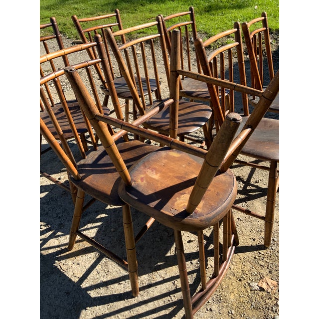 Set of Eight 19th Century Plank Seat Farm Chairs For Sale - Image 12 of 12