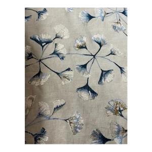 Jane Churchill Ginkgo Blue Embroidered Fabric - 5 Yards