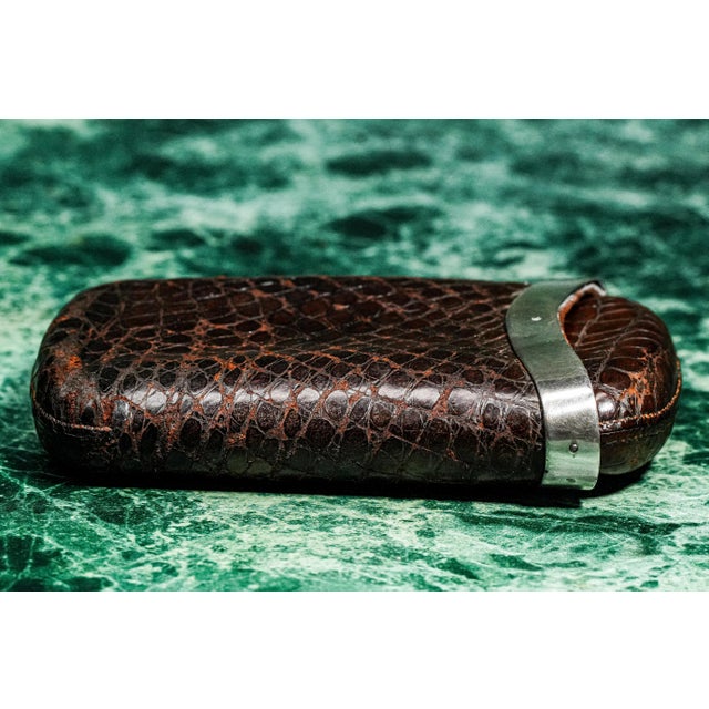 19th Century Refined English Antique Leather Sterling Silver Luxury Cigar Case For Sale - Image 5 of 9