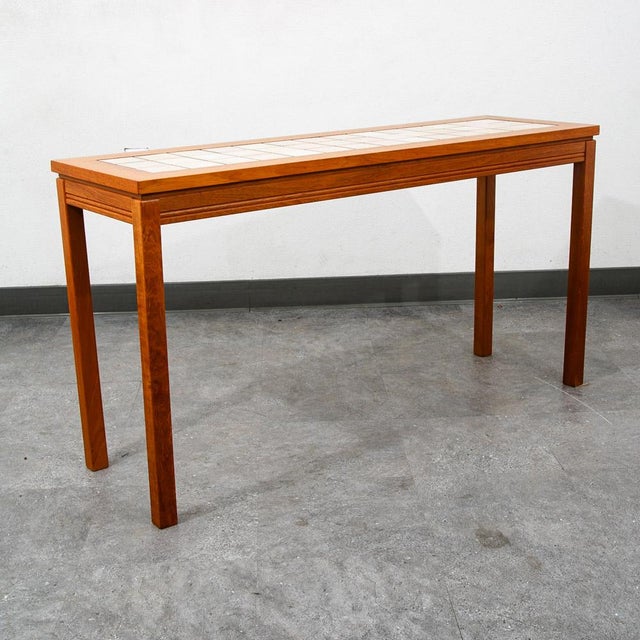 1960s Mid Century Danish Modern End Table Side Entryway Console Wide Tile Teak Wood For Sale - Image 5 of 12