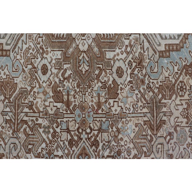 Vintage Hand-Knotted Heriz Rug With Sub-Geometric Design in Natural Tones 8'1 X 11'11 For Sale - Image 12 of 16