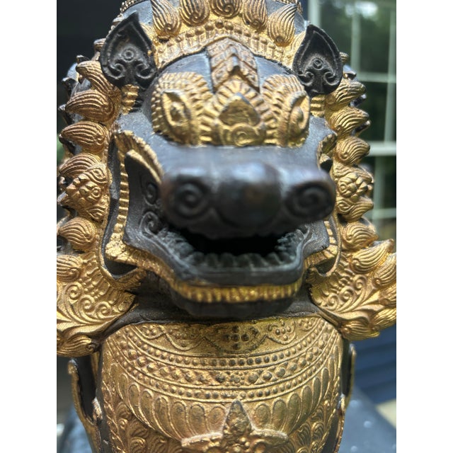 Metal Asian Bronze and Gilt Foo Dog Lamp For Sale - Image 7 of 8